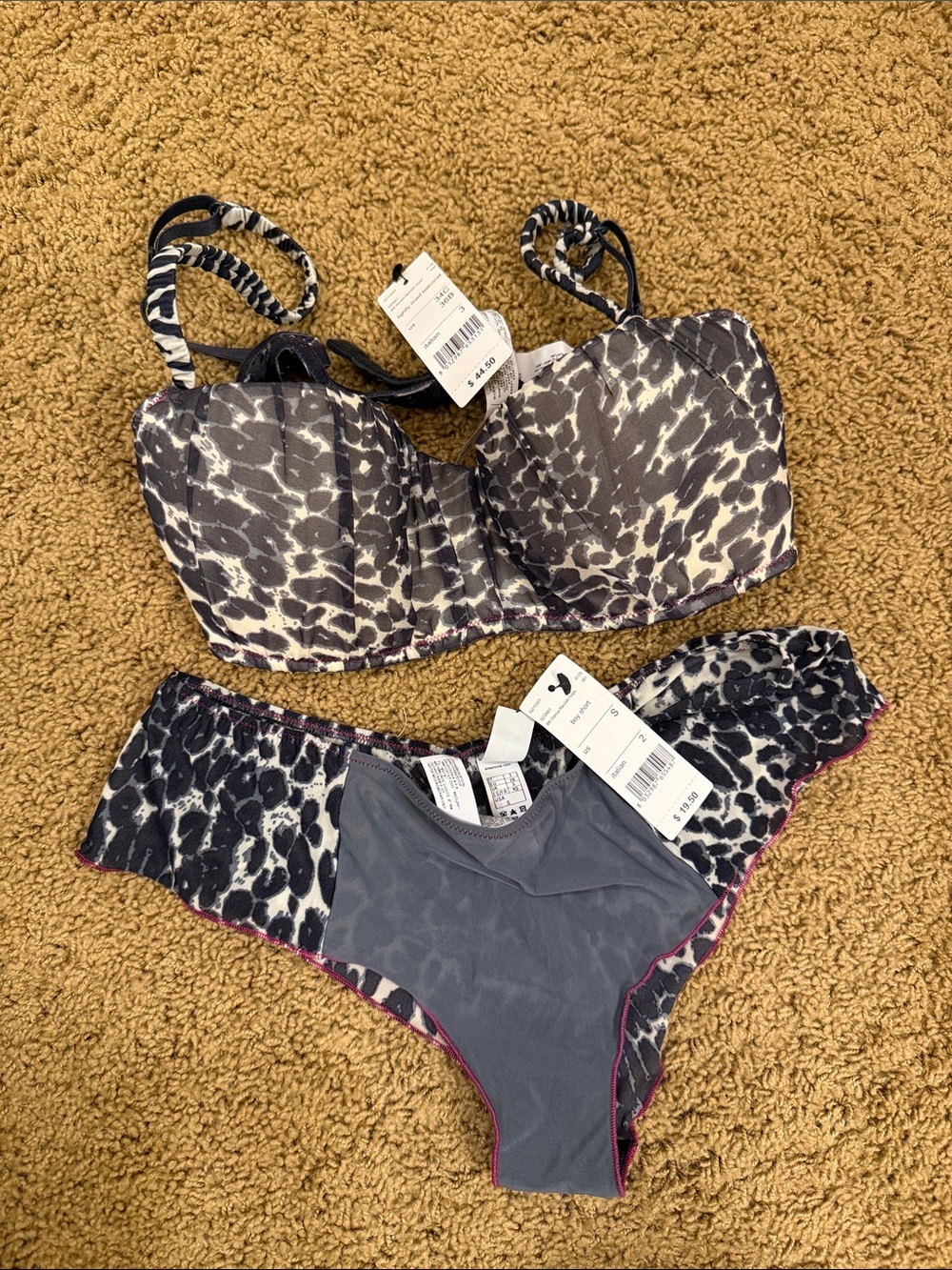 intimissimi Gray Leopard Print Bandeau Bra and Hipster Set